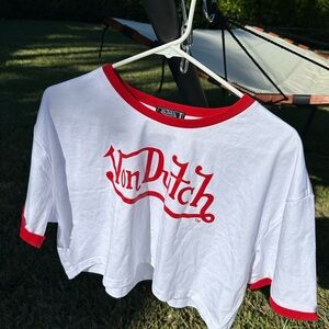 Von Dutch crop top in White with Red Trim